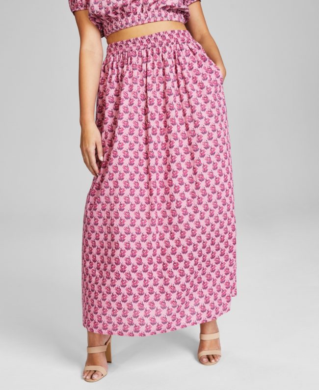 And Now This Women's Printed Cotton Maxi Skirt, Created for Macy's - Pink Block Print
