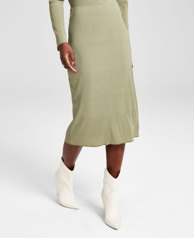 And Now This Women's Pull-On High-Waist Knit Midi Skirt, Created for Macy's - Oregano