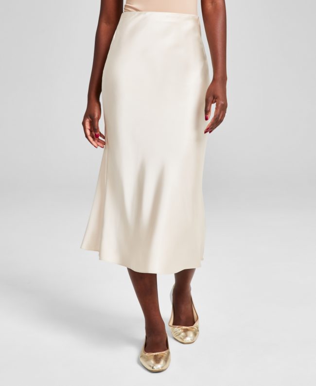 And Now This Women's Satin Midi Skirt, Created for Macy's - Soft Pebble