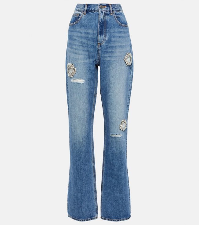 Area Distressed embellished bootcut jeans