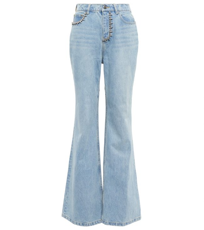 Area Embellished cutout cotton bootcut jeans