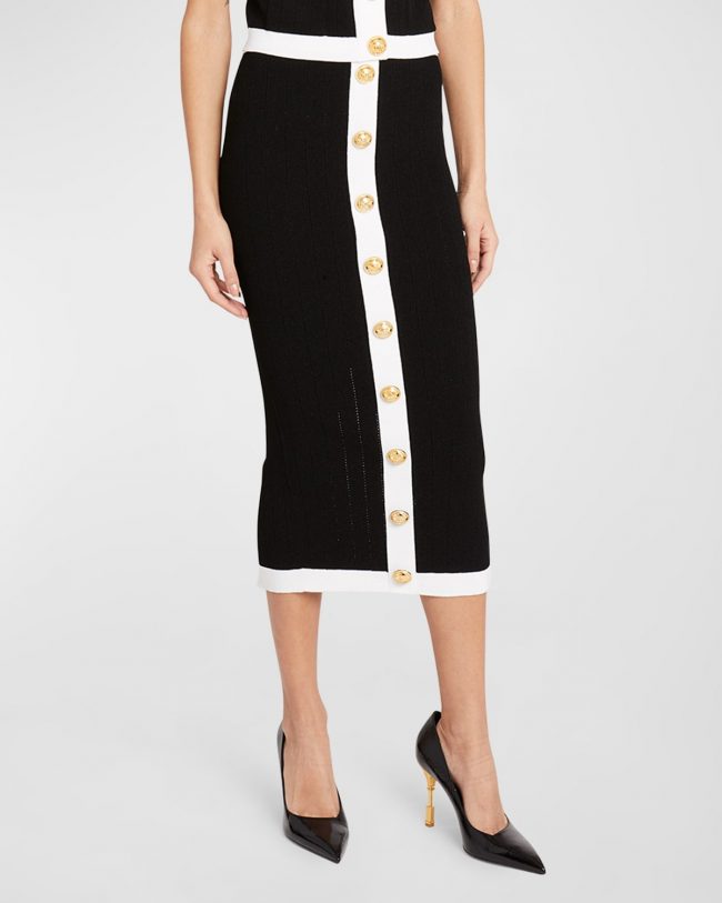 Button-Front Knit Midi Skirt