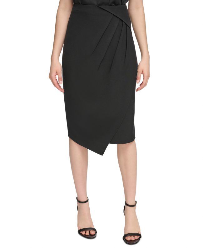 Calvin Klein Women's Angled-Hem Midi Skirt - Black