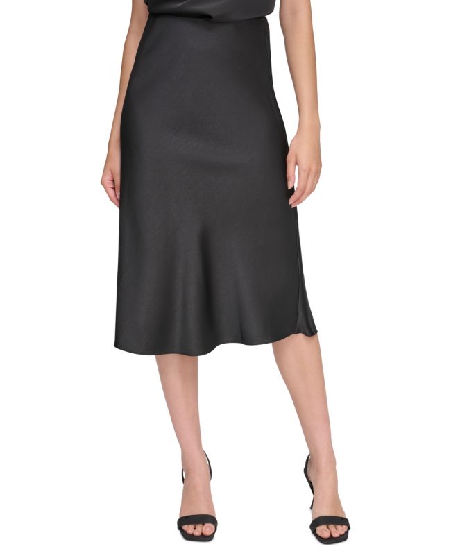 Calvin Klein Women's X-Fit Satin Midi Skirt - Black
