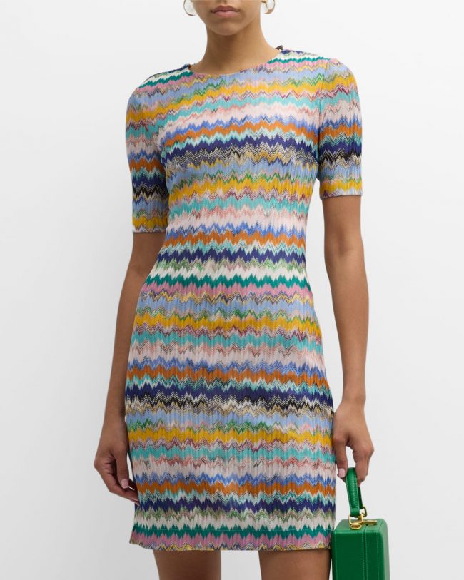 Chevron Knit Short-Sleeve Mini Dress