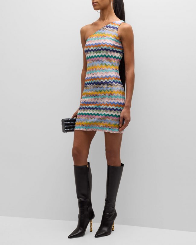 Chevron Striped One-Shoulder Mini Dress