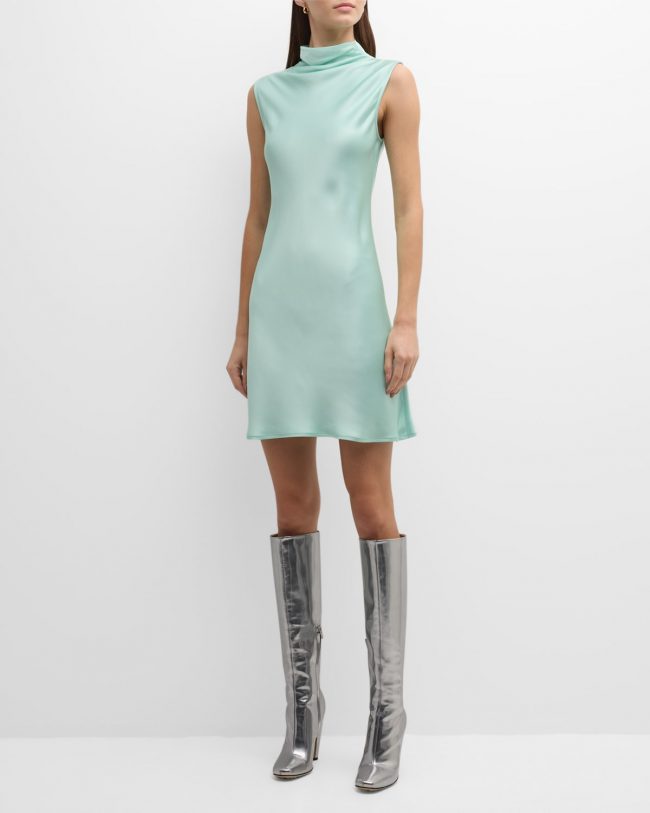 Cowl-Neck Sleeveless Doubleface Satin Bias Mini Dress