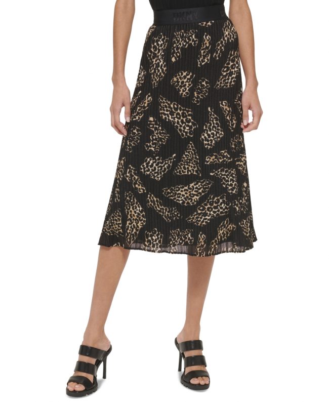 Dkny Women's Animal-Print Pleated Midi Skirt - Black Maize Multi
