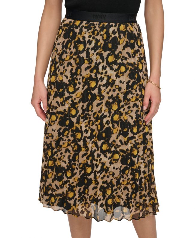 Dkny Women's Pull-On Elastic-Waist Pleated Midi Skirt - Black/pecan Multi