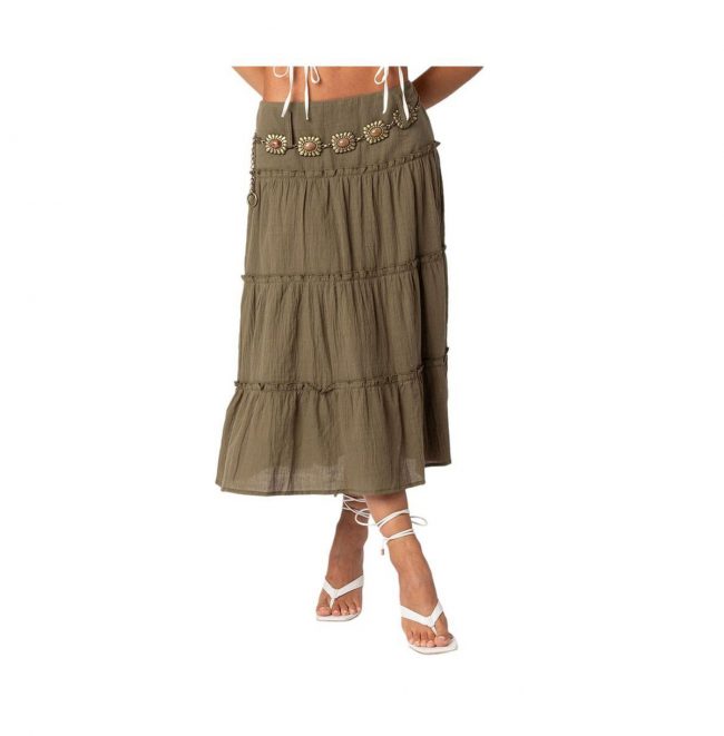 Edikted Women's Melinda Tiered Midi Skirt - Olive