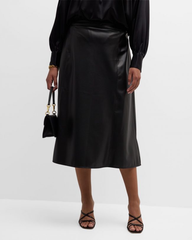 Eva A-Line Vegan Leather Midi Skirt