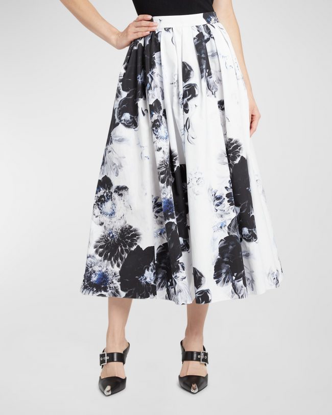 Floral-Print Midi Circle Skirt