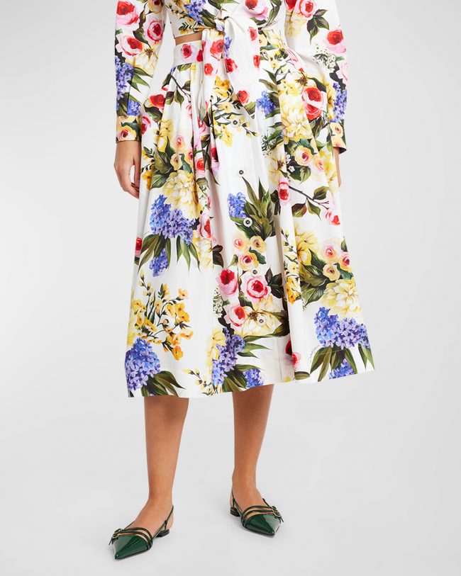 Floral Print Poplin Midi Skirt
