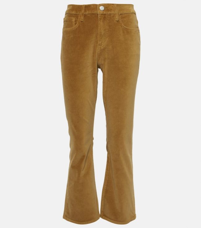Frame High-rise velvet-trimmed bootcut jeans