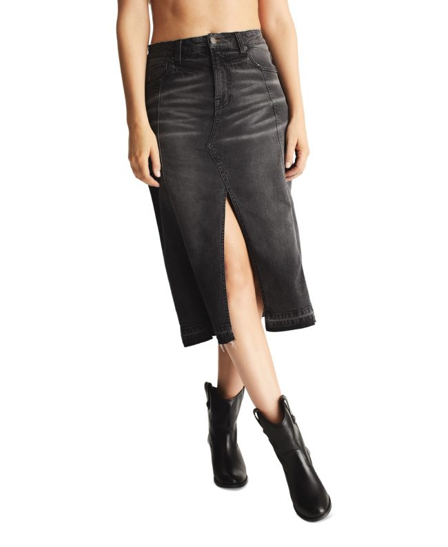 Frye Women's Slit-Front Denim Midi Skirt - Parker Wash, Grey/blk Wash