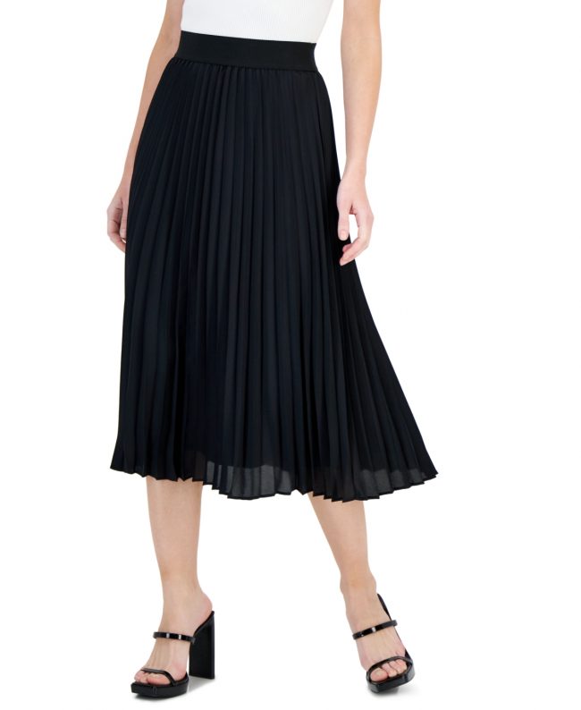 I.n.c. International Concepts Women's Pleated Midi Skirt, Created for Macy's - Deep Black