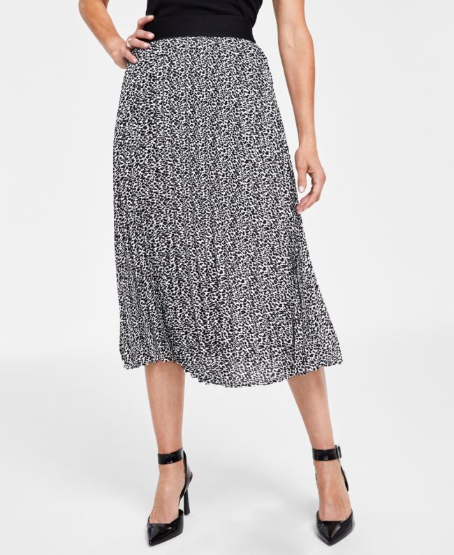 I.n.c. International Concepts Women's Printed Pleated Midi Skirt, Created for Macy's - Spotted Animal C