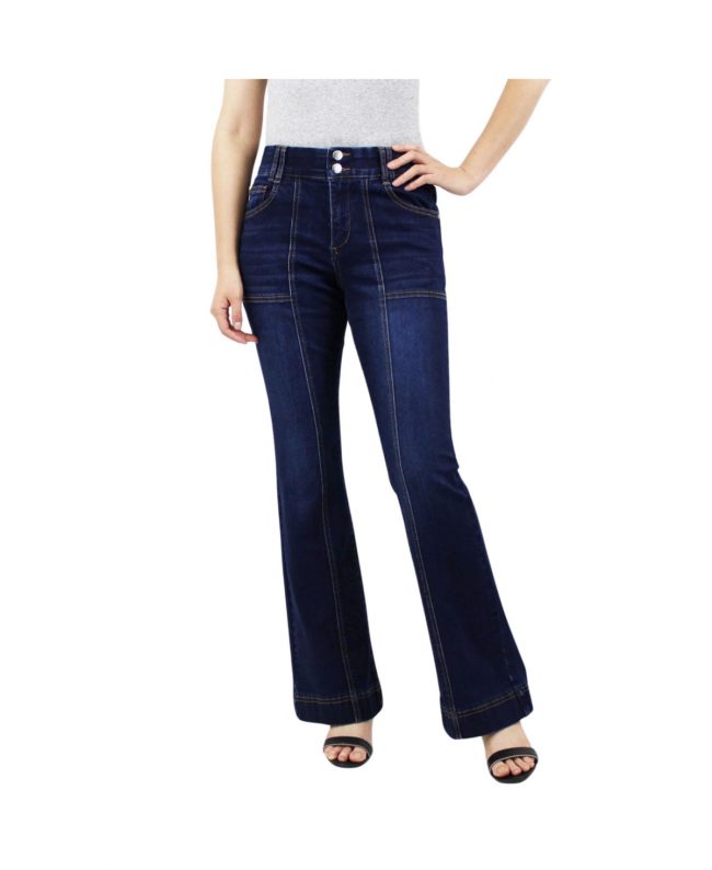 Indigo Poppy Women's Tummy Control Seamed Bootcut Jeans with Patch pockets - Dark wash