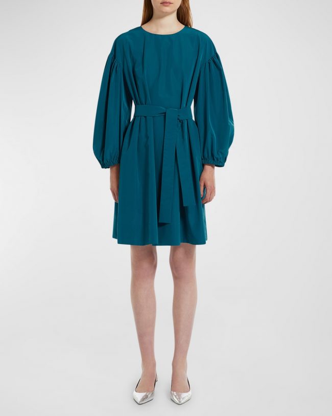 Jangy Blouson-Sleeve Taffeta Mini Dress