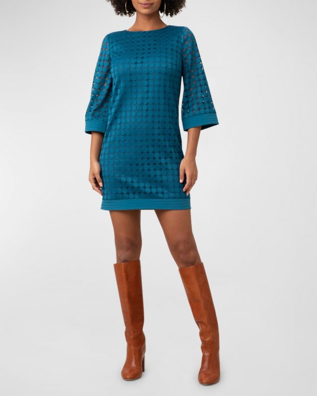 Jenica Polka-Dot 3/4-Sleeve Mini Dress