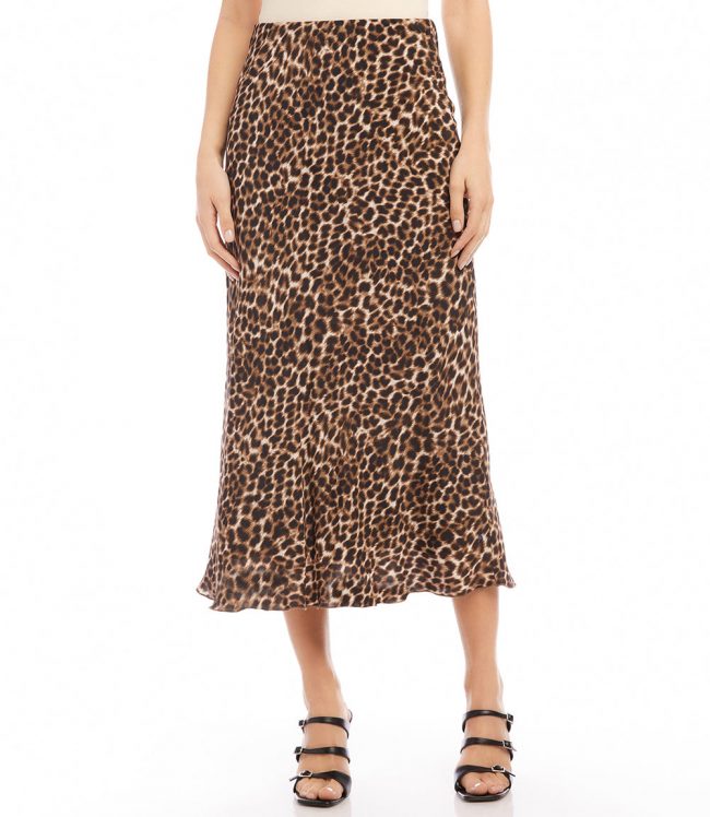 Karen Kane Women's Bias Cut Midi Skirt, M, Leopard, 100% Viscose