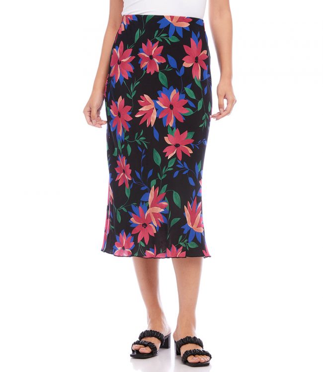 Karen Kane Women's Petite Size Bias Cut Midi Skirt, XSP, Print, 100% Rayon