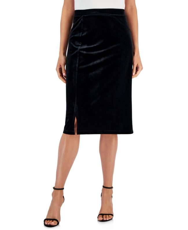 Kasper Women's Velour Midi Pencil Skirt - Black