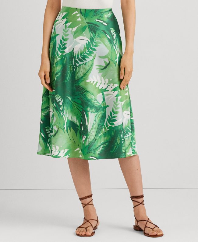 Lauren Ralph Lauren Women's Palm Frond-Print Charmeuse Midi Skirt - Green Multi