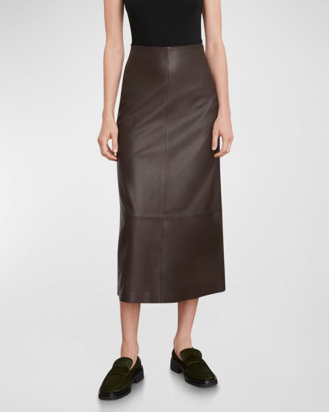 Leather Straight Midi Skirt