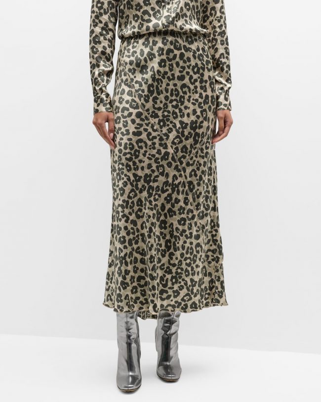 Leopard-Print Silk Charmeuse Midi Skirt
