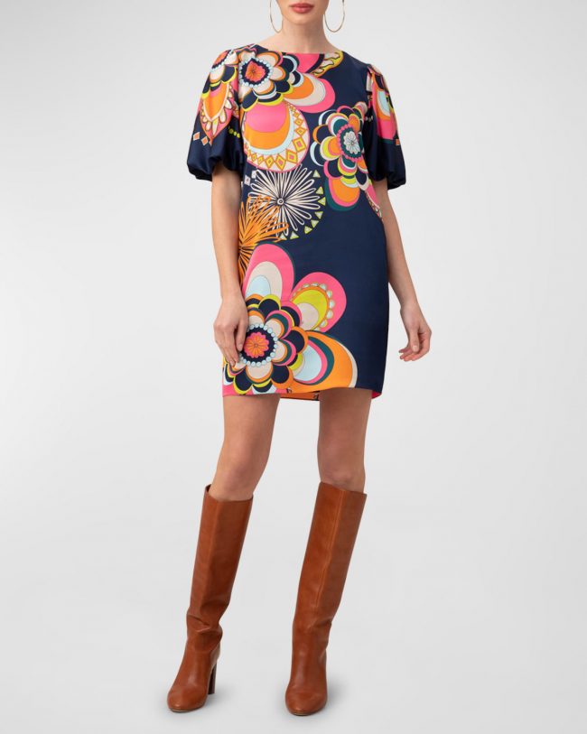 Luv Floral-Print Blouson-Sleeve Mini Dress