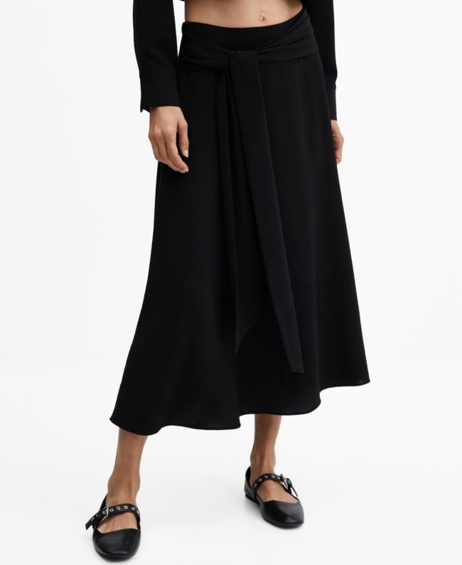 Mango Women's Bow Midi Skirt - Black