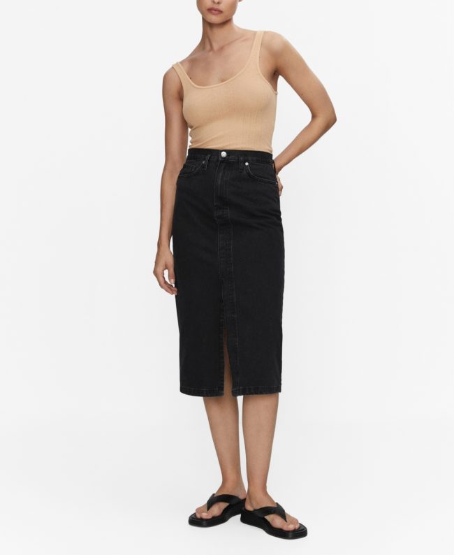 Mango Women's Denim Midi-Skirt - Black Denim