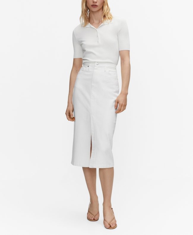 Mango Women's Denim Midi-Skirt - White