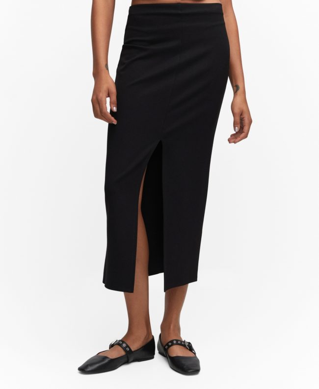 Mango Women's Front Slit Midi Skirt - Black