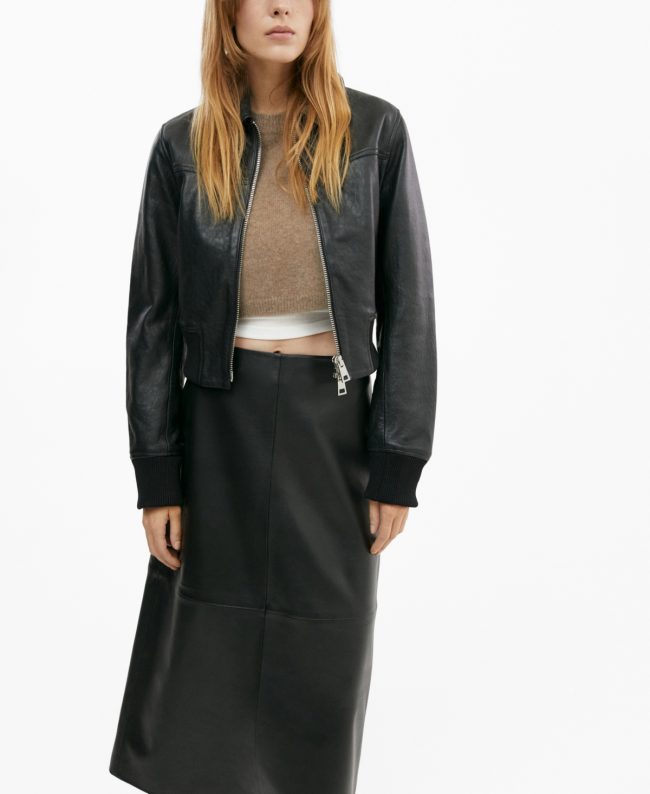 Mango Women's Leather Midi Skirt - Black