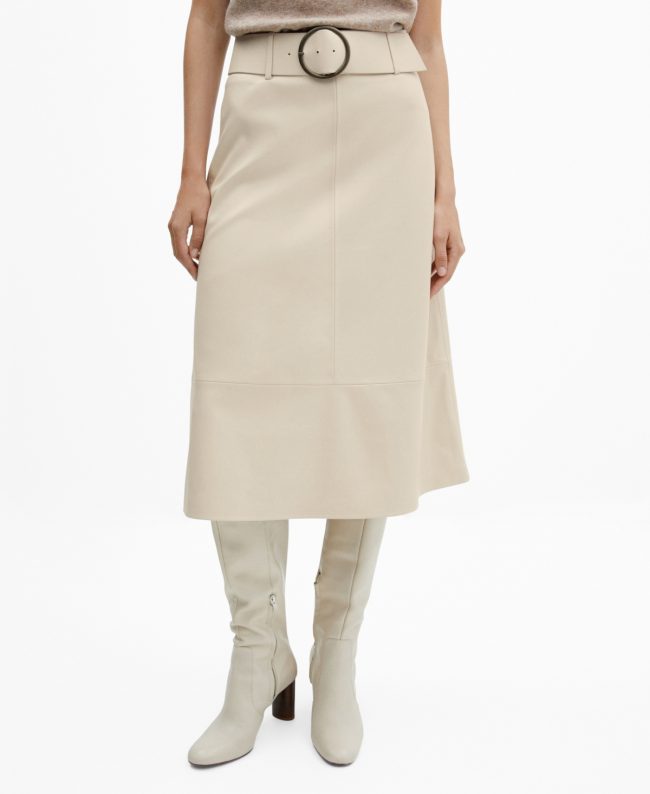 Mango Women's Midi Faux Leather Skirt - Ecru