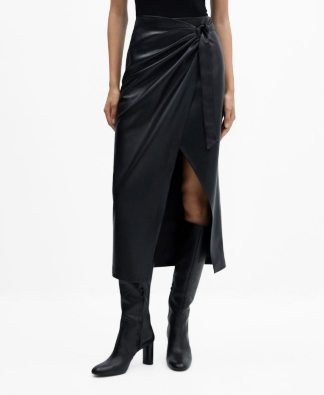 Mango Women's Midi Leather Effect Bucked Skirt - Black