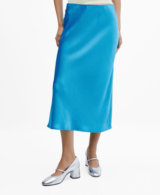 Mango Women's Midi Satin Skirt - Turquoise