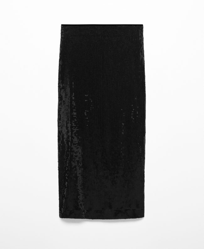Mango Women's Sequin Midi Skirt - Black