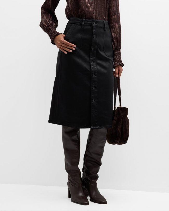 Meadow Button-Front Denim Midi Skirt