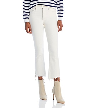 Mother The Insider High Rise Crop Step Fray Bootcut Jeans in Cream Puff