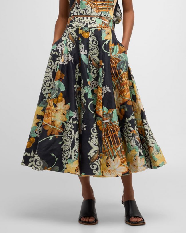 Myla Paneled Floral-Print Midi Skirt