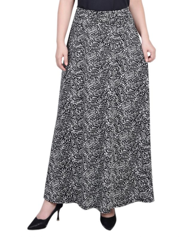 Ny Collection Petite Ring Faux Belt A Line Maxi Skirt - Black Spark Duo