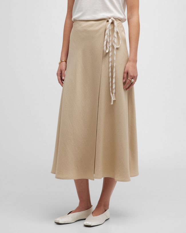 Old Tania Linen Wrap Midi Skirt