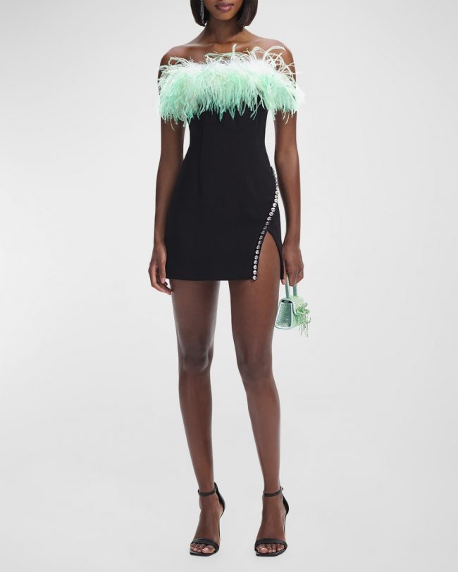 Ombre Feather Diamante Cinched Mini Dress