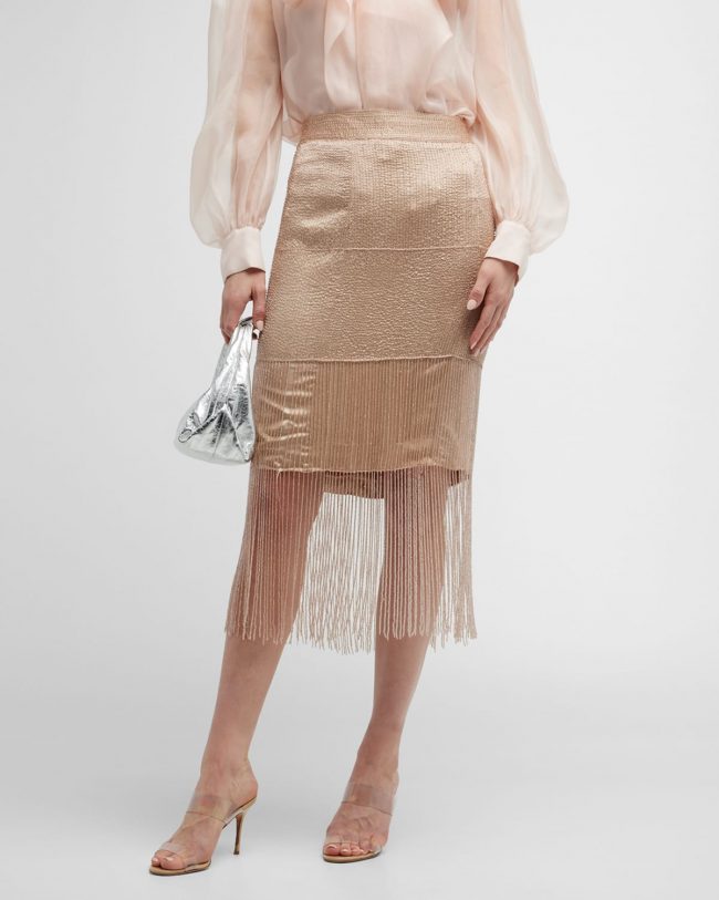 Paltrow Beaded Fringe Midi Skirt