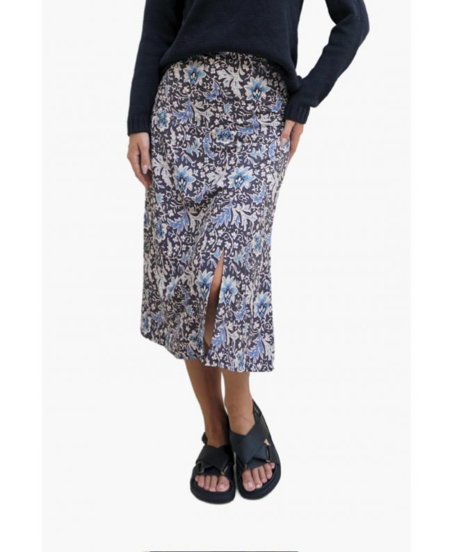 Paneros Clothing Women's Floral Printed Avery Midi Skirt in Navy - Navy floral print