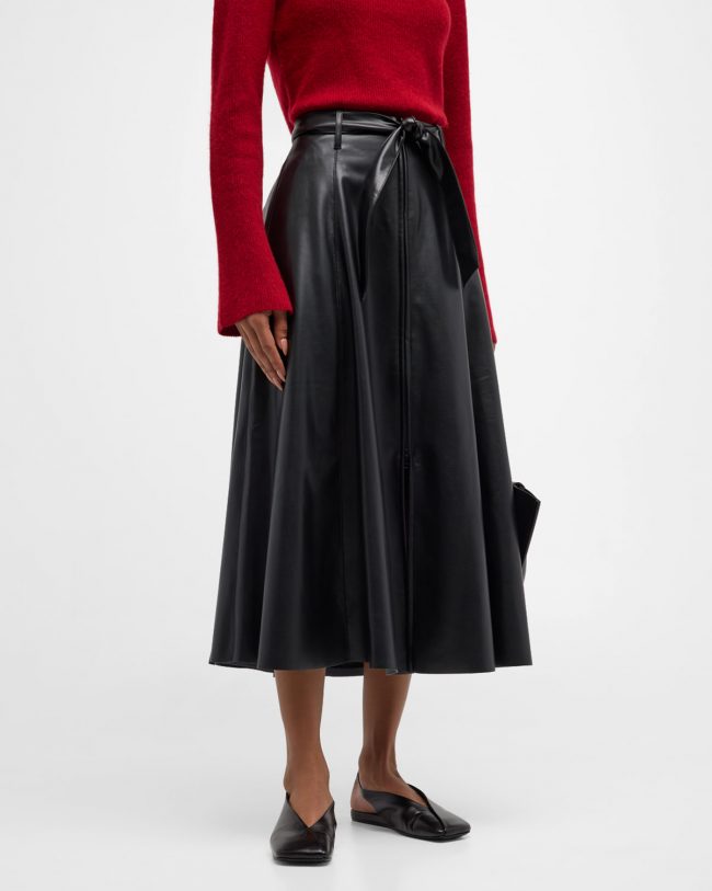 Pembroke Belted Vegan Leather Midi Skirt