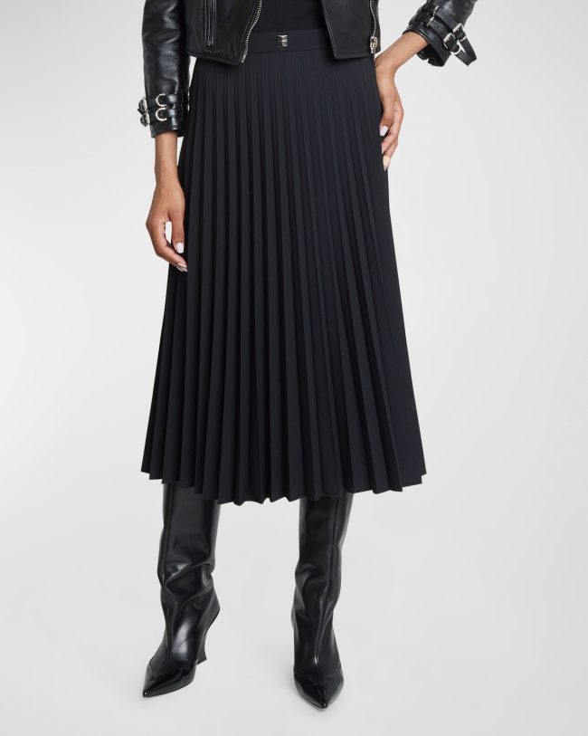 Pleated Wool Midi Skirt